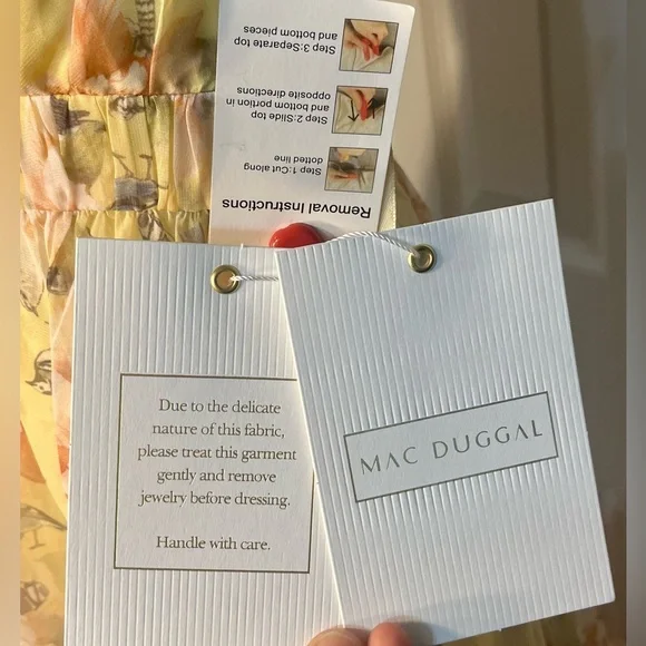 NWT leena for Mac Duggal Yellow Floral Empire Waist Ruffled Mini Size 0 - Picture 12 of 15